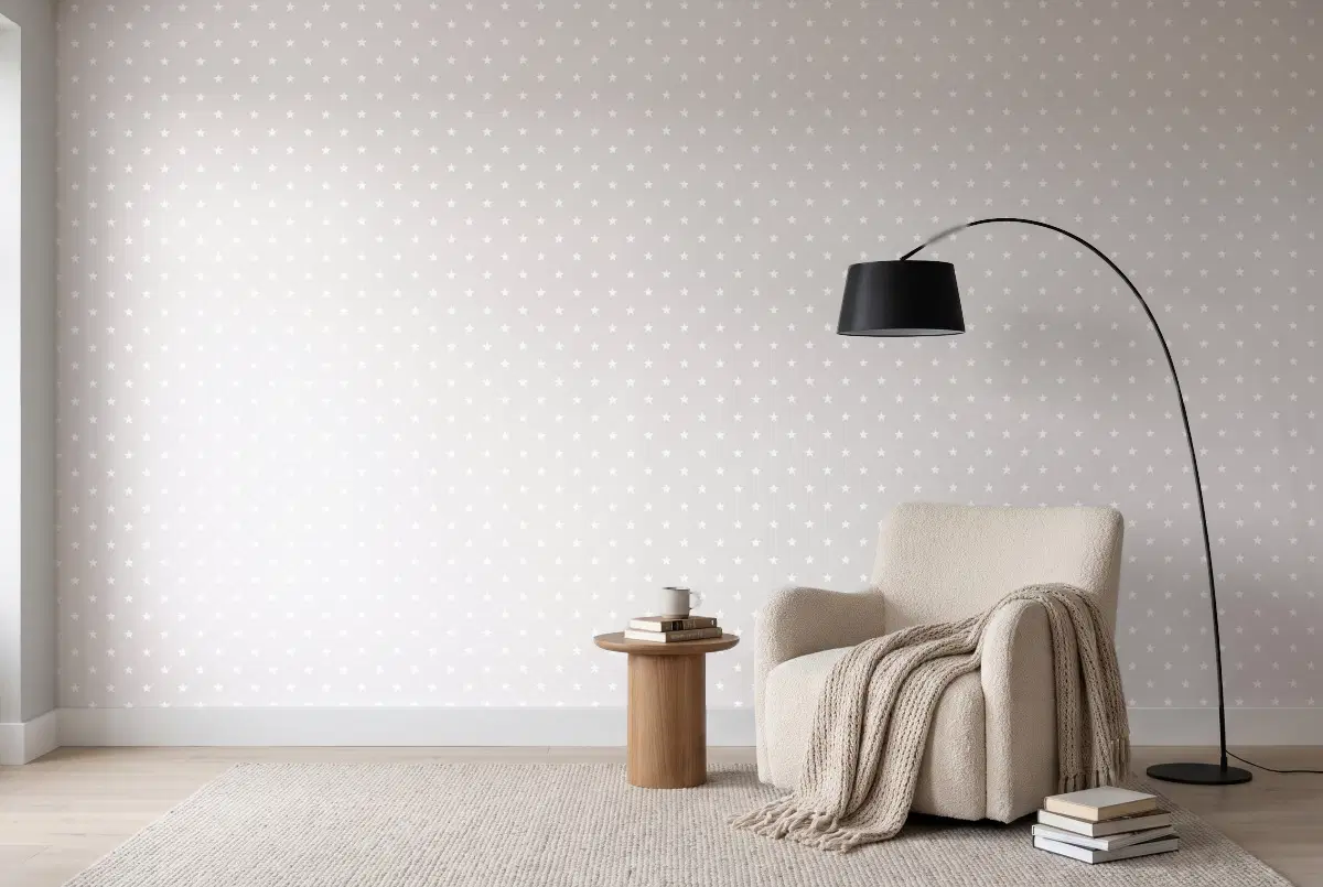 Шпалери Galerie Deauville звёзды бел на світло-сером (Deauville 2) G23109 в інтер'єрі