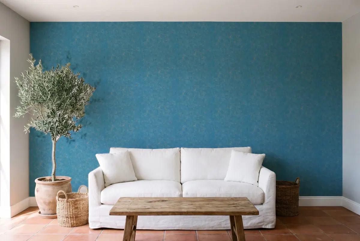 Шпалери Texdecor Beton2 бетон синьо-бірюзове золото BTO101496020 в інтер'єрі