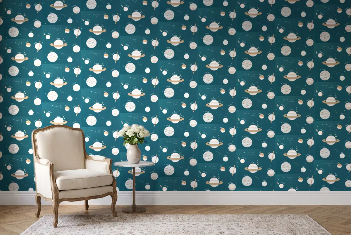 Шпалери Texdecor Our Planet планеты фаянс OUP101906011 в інтер'єрі
