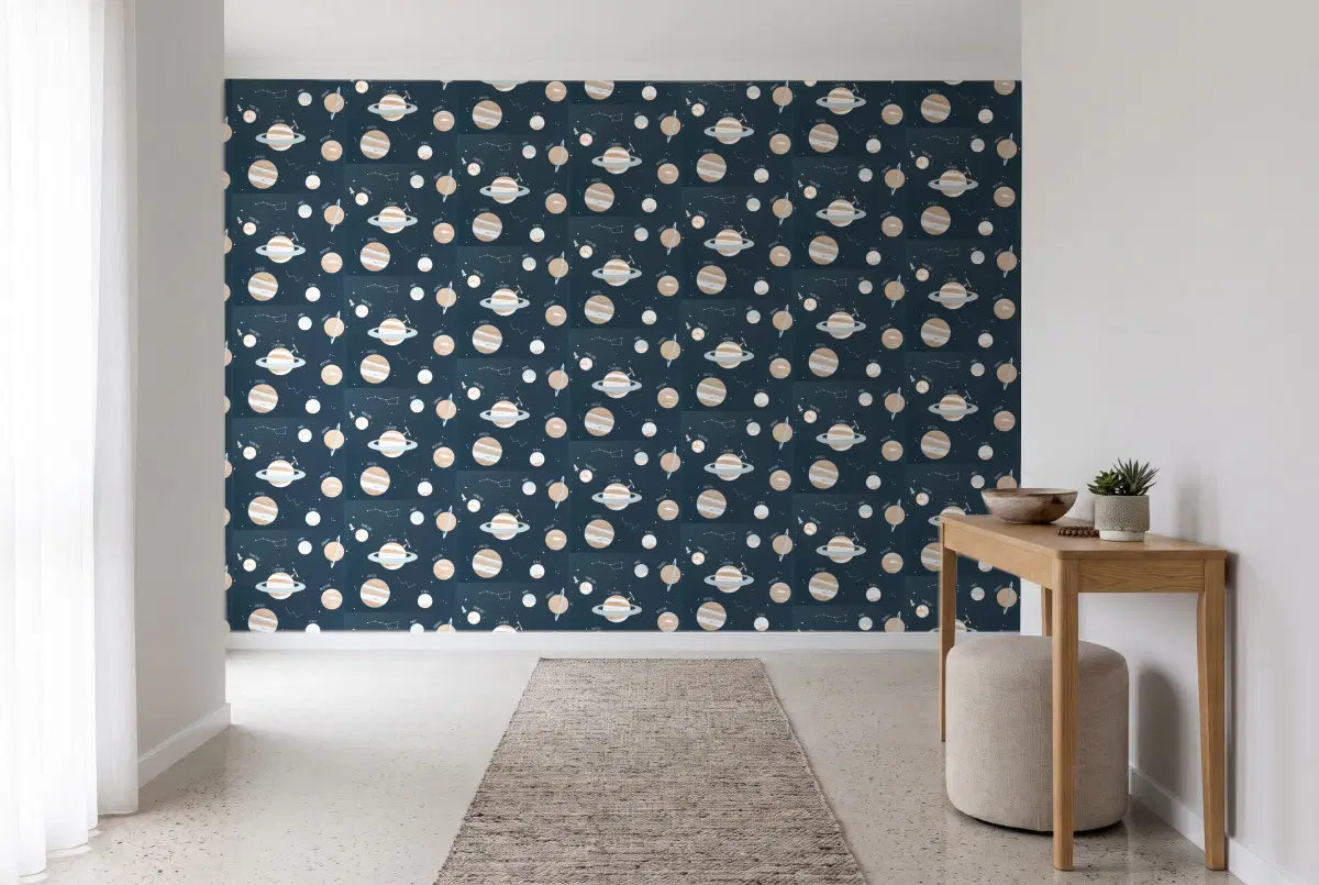 Шпалери Texdecor Our Planet планеты темно-синій OUP101906906 в інтер'єрі