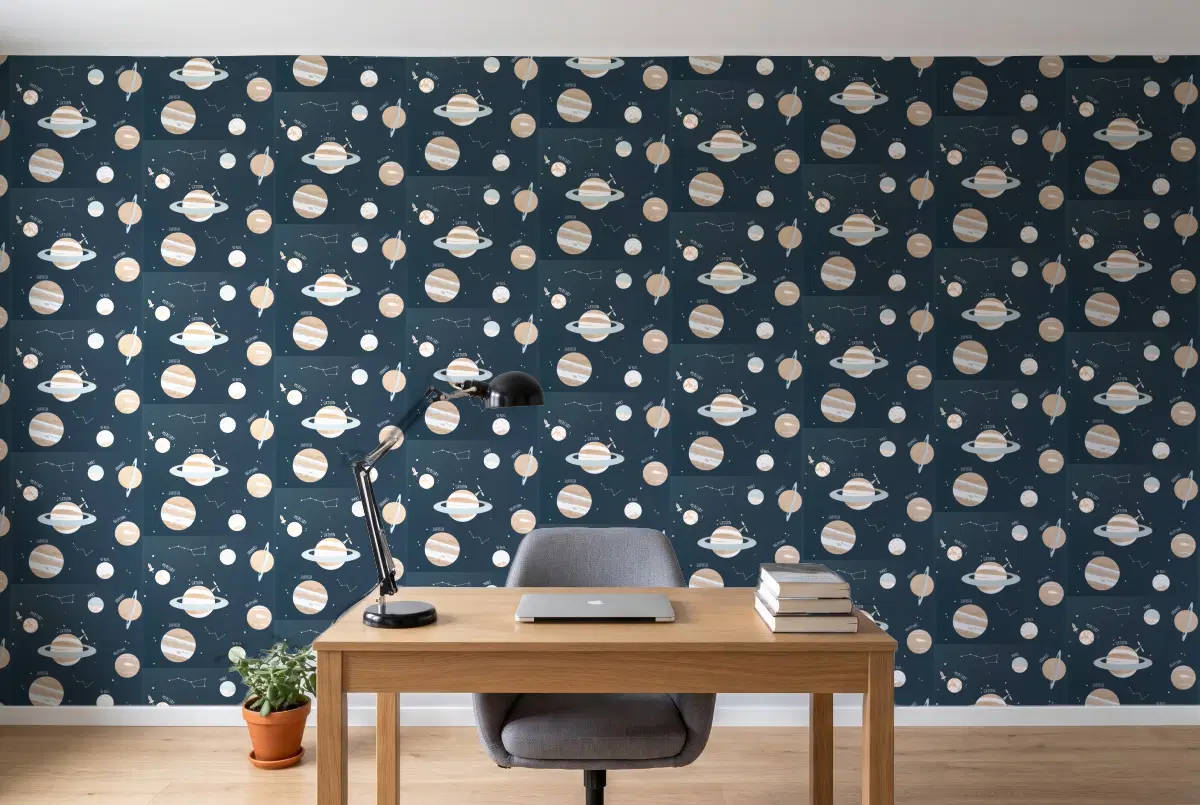 Шпалери Texdecor Our Planet планеты темно-синій OUP101906906 в інтер'єрі