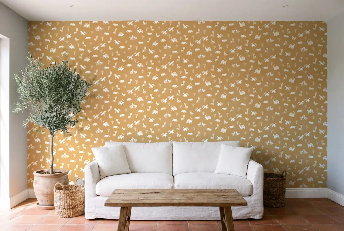 Шпалери Texdecor Our Planet динозавры песок OUP101932112 в інтер'єрі