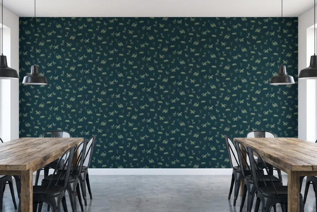 Шпалери Texdecor Our Planet динозавры темно-синій OUP101936900 в інтер'єрі