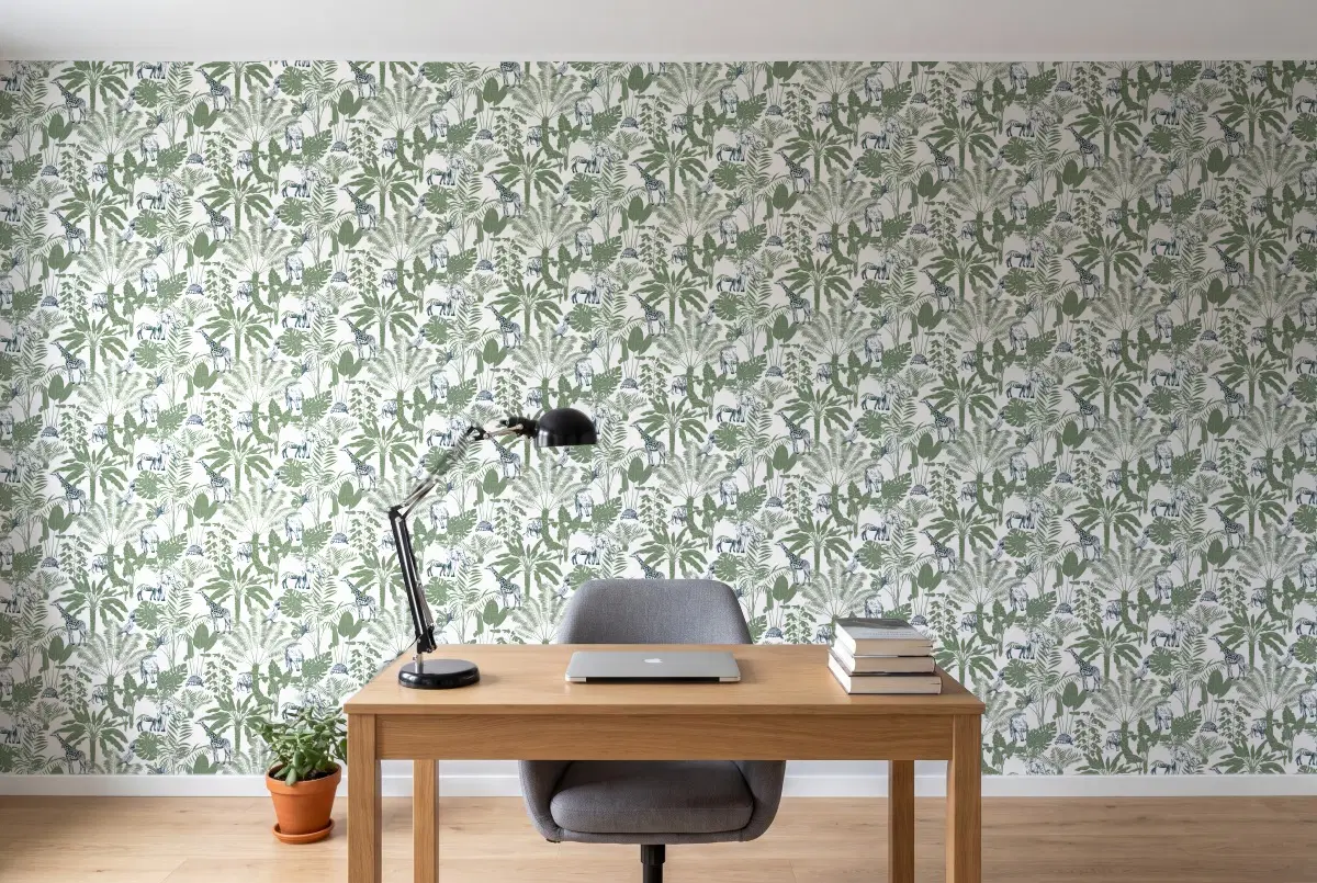 Шпалери Texdecor Our Planet джунглі сине-зелений OUP101957403 в інтер'єрі