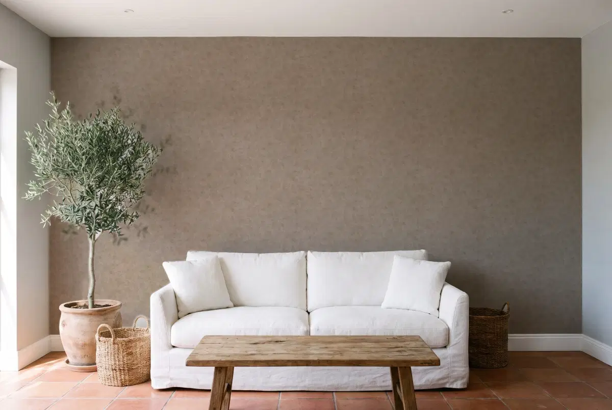 Шпалери Texdecor Patine2 штукатурка коричневий с золотом PAE100222234 в інтер'єрі