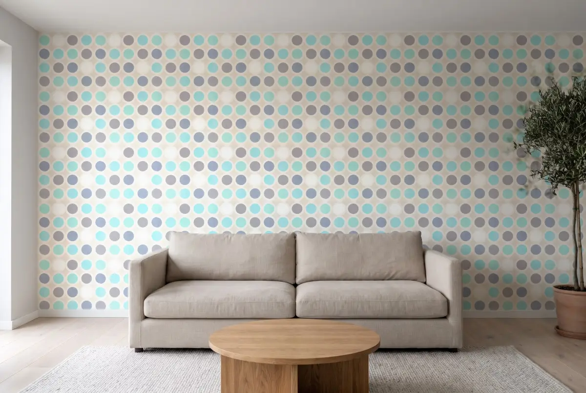 Шпалери Texdecor Swing круги бирюз-сер SNG68926496 в інтер'єрі