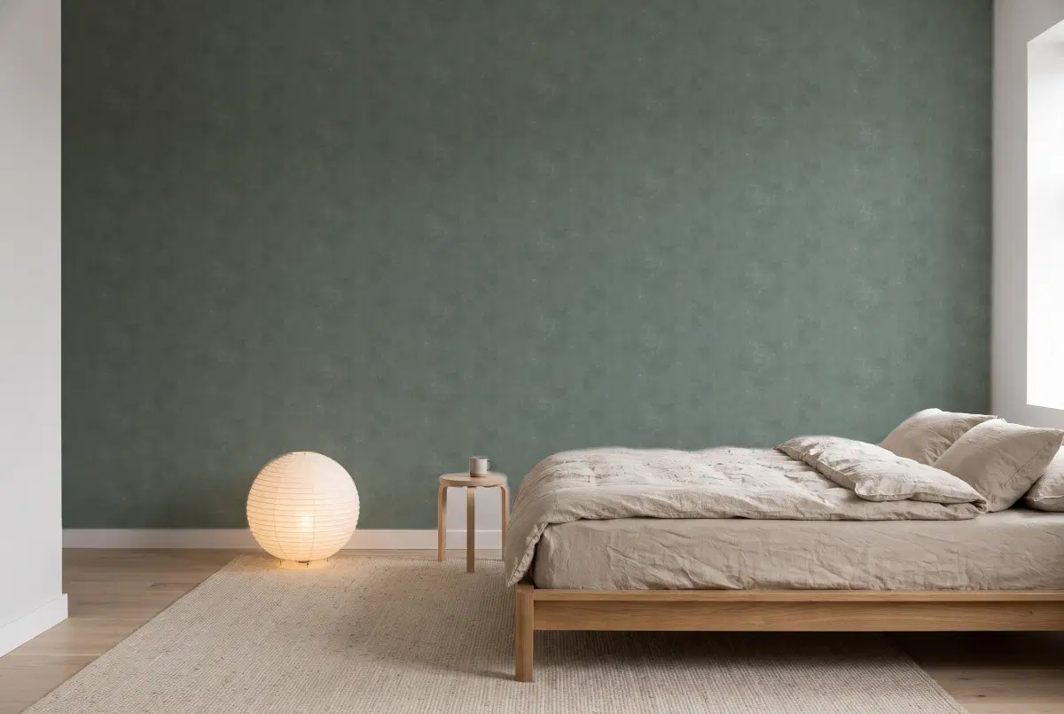 Шпалери Texdecor Stone серо-зелений STNE80837337 в інтер'єрі