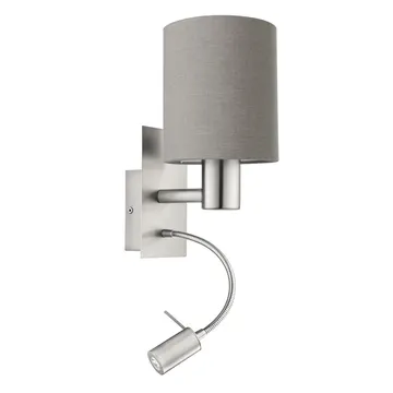 EGLO Бра/2 40W E27, 3,5W LED нікель-мат/сірий "Пастері"