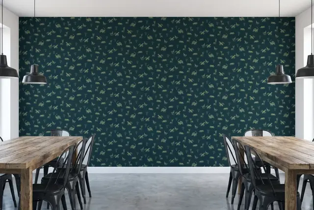 Texdecor Our Planet динозавры темно-синій OUP101936900 в інтер'єрі