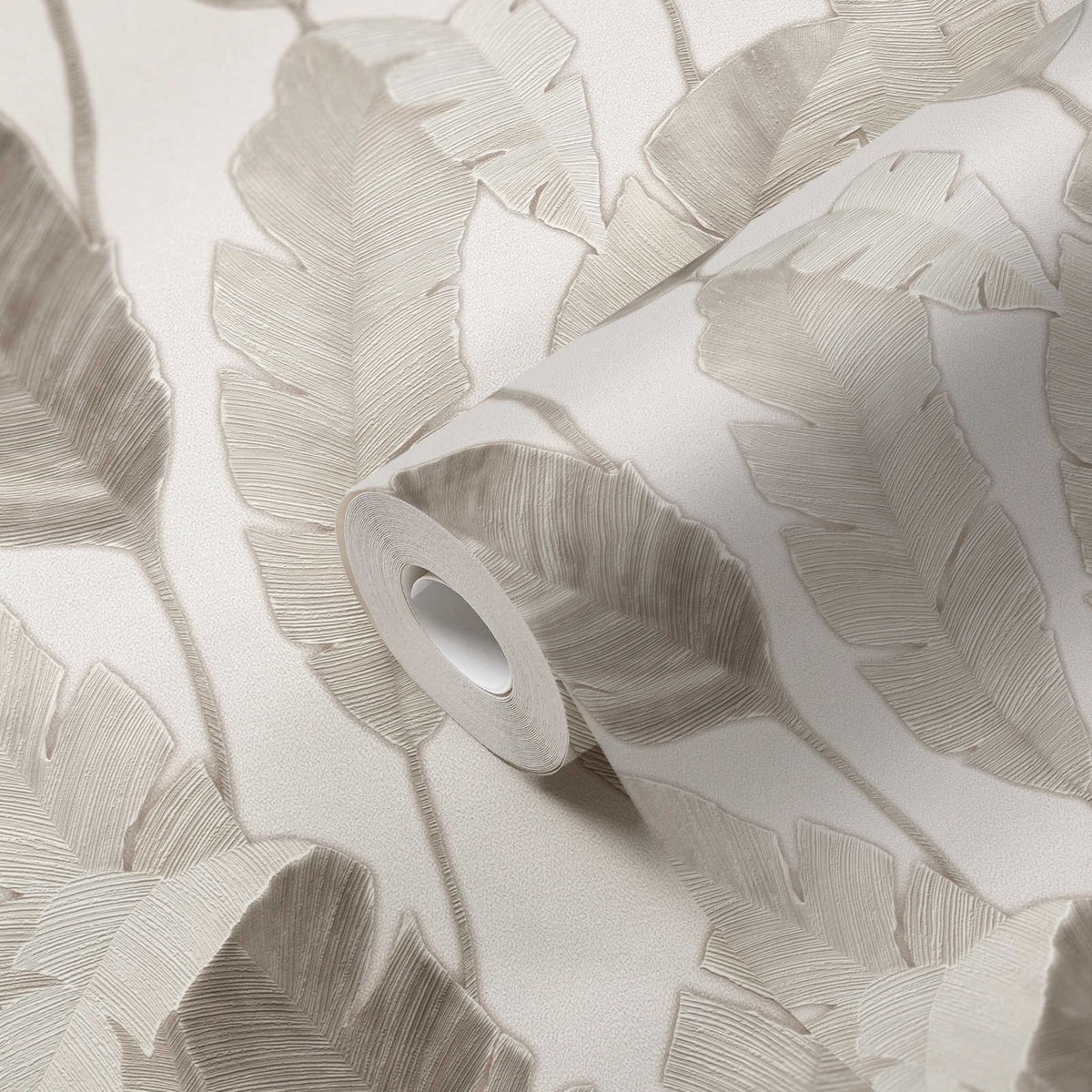 Шпалери A.S. Création Attico листя сірий на білий 39264-3 в інтер'єрі